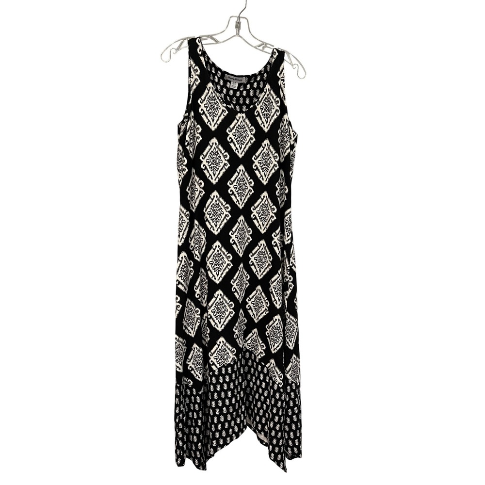 Tommy Bahama Womens Black White Geometric Midi Dress Large